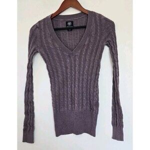 American Eagle Sweater Womens S Y2K Purple VNeck Cableknit Wool Blend Long Slim